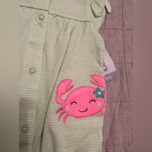 NWT, Carters summer romper shorts- little happy crab. Size 6 months.